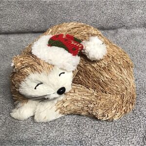 Pier 1 imports Christmas Sisal Sleeping Cat Holiday Straw Decoration With Hat